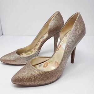 Juicy Couture Gold Glitter Pointy Toe Stiletto Cyraglitter Shimmer heels Size 8